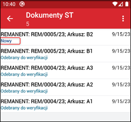 Wapro mobilny inwentaryzator status na liście dokumentów