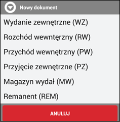 Wapro mobilny magazynier typy dokumentów