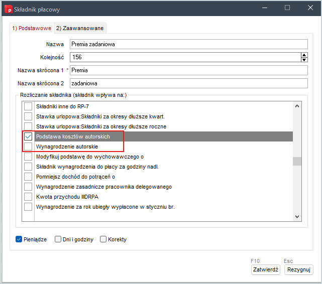 Formatka przypisywania składników płacowych do wynagrodzenia w Wapro Gang