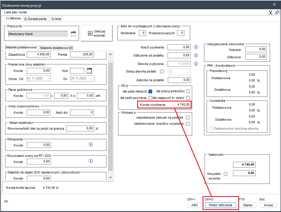 Obliczanie kwoty zwolnionej z podatku dla osób młodych w Wapro Kaper