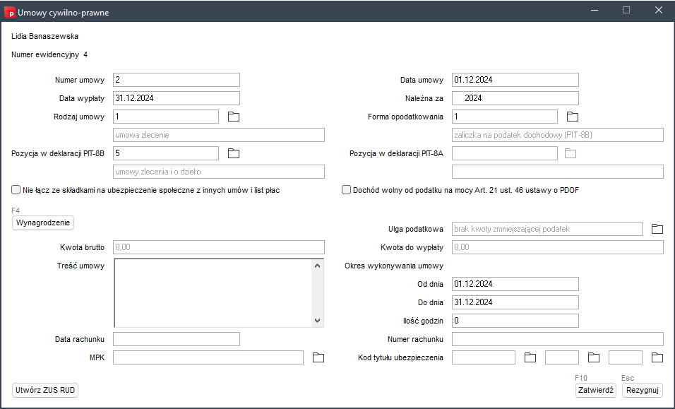obrazek4 Formatka Umowy cywilnoprawne w Wapro Gang z wybraną umową Umowa zlecenia