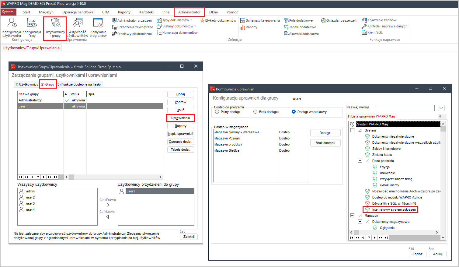 Nadawanie uprawnień IHD Okno ze ścieżką do nadawania uprawnień do systemu IHD
