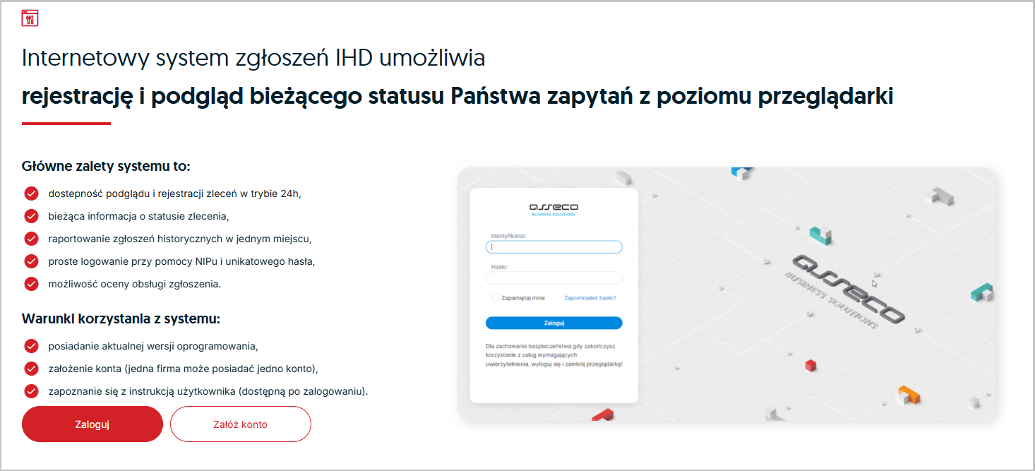 Strona IHD Strona z przyciskiem do logowania i zakładania konta w IHD