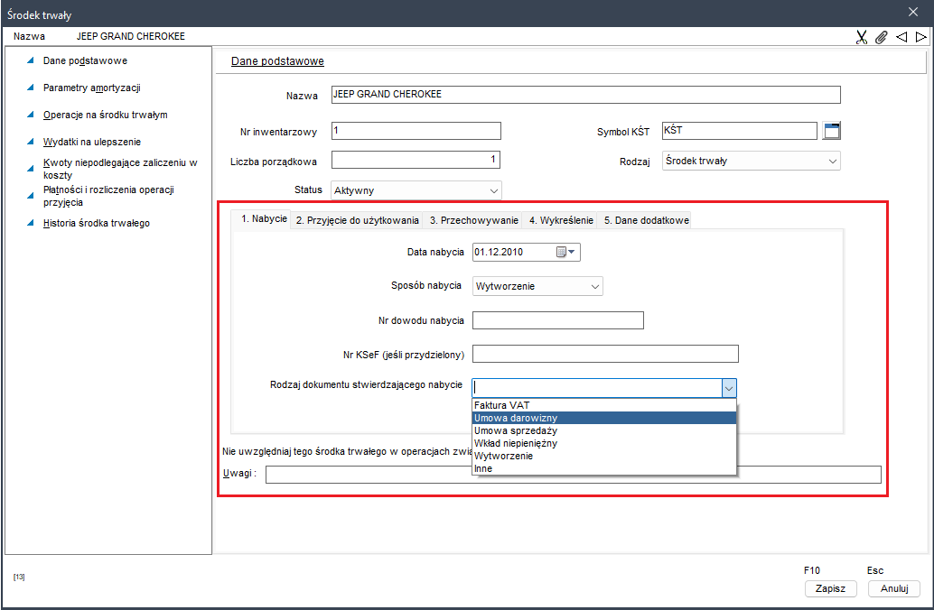 Ewidencja środków trwałych w Wapro Kaper