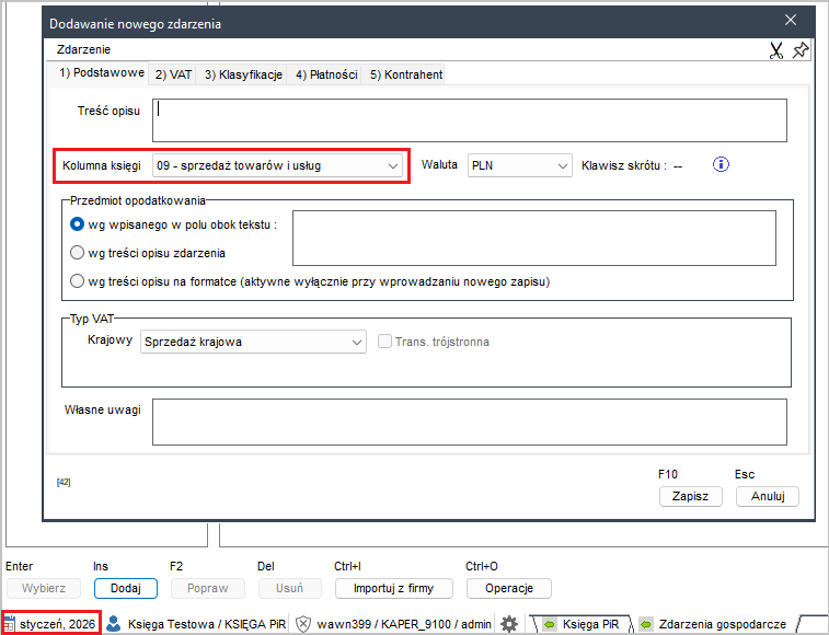 Definiowanie zdarzeń gospodarczych w Wapro Kaper w 2026 r.