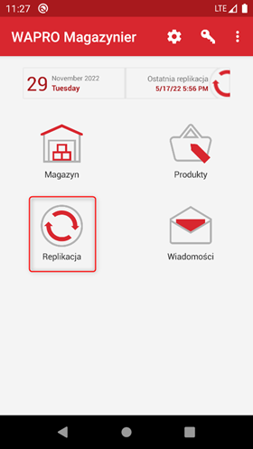 Ekran wywołania replikacji w Mobilnym magazynierze