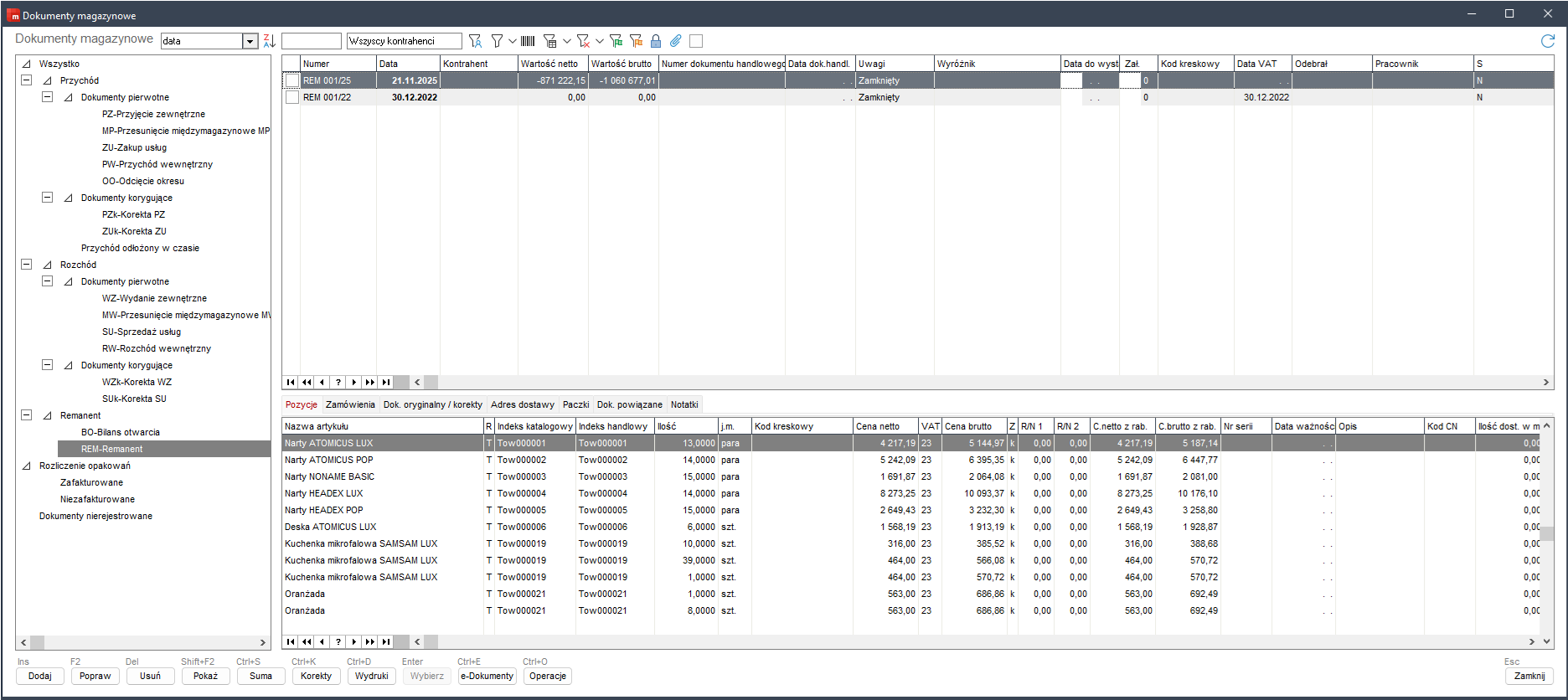 Lista dokumentów remanentu w Wapro Mag