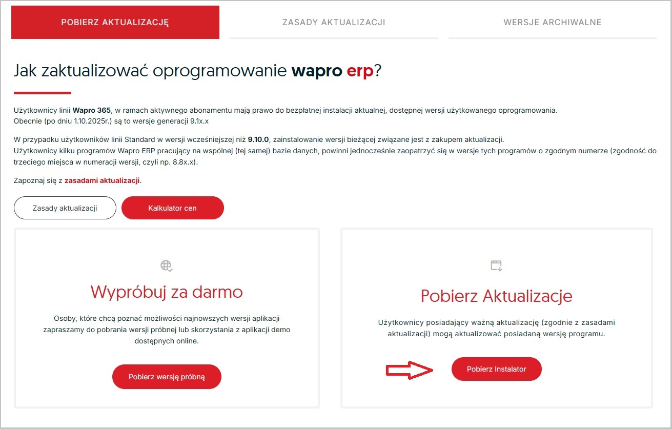 1 Okno pobierania Instalatora Wapro ERP