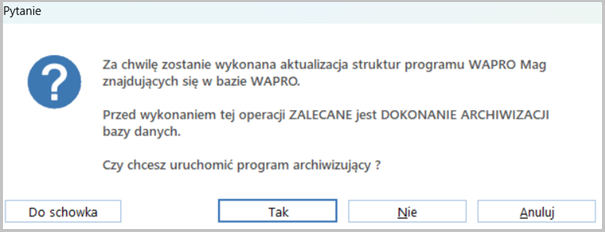 Komunikat o archiwizacji danych