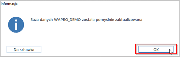 Komunikat o pomyślnej aktualizacji