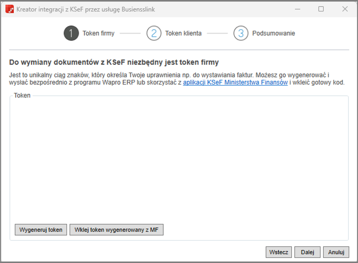 Generowanie tokena na stronie Ministerstwa Finansów
