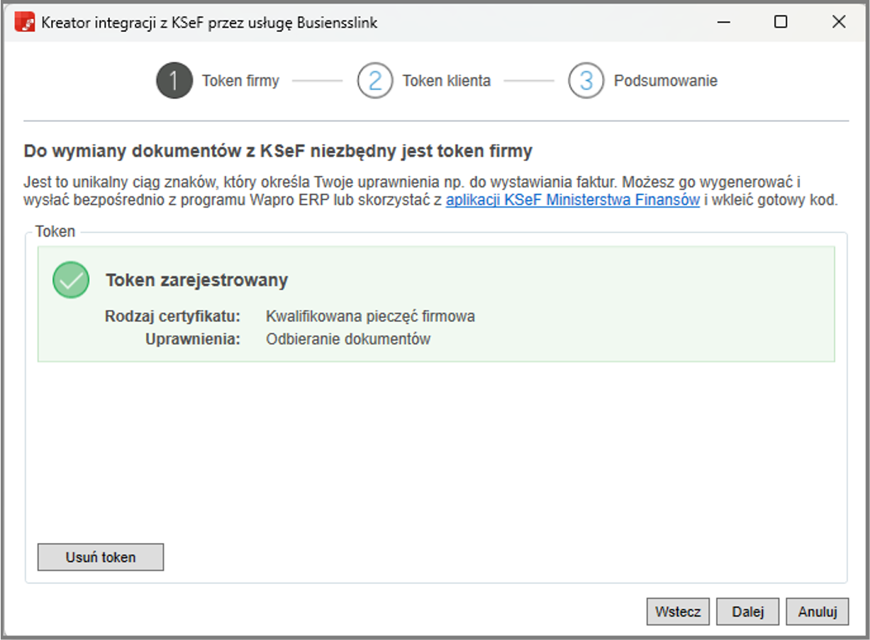 Integracja usługi Businesslink z KSeF – rejestracja tokena
