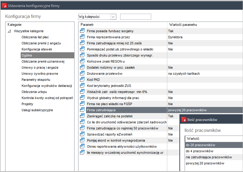 Formatka ustawień konfiguracyjnych firmy w Wapro Gang
