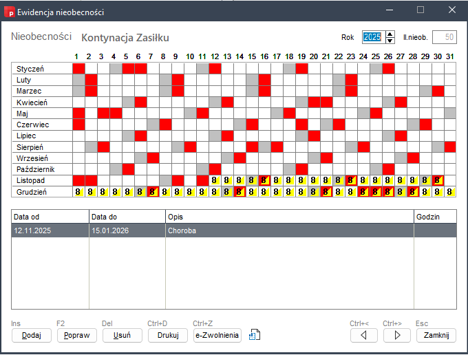 Formatka ewidencji nieobecności w Wapro Gang
