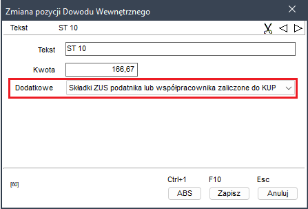 Formatka zmiany pozycji Dowodu Wewnętrznego w Wapro Kaper