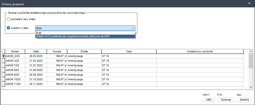 Okno grupowej zmiany wyróżnika w Wapro Kaper