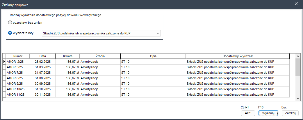 Okno grupowej zmiany wyróżnika w Wapro Kaper