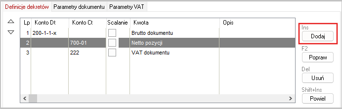 Dekrety schematu księgowania w Wapro Fakir