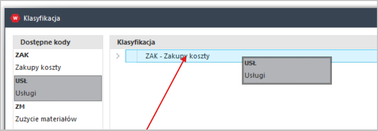 Formatka dodawania pozycji klasyfikacji w Wapro Fakir