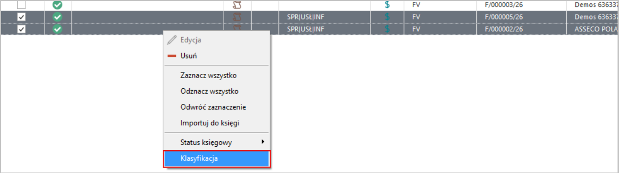 Wybór pozycji Klasyfikacja w Wapro Fakir