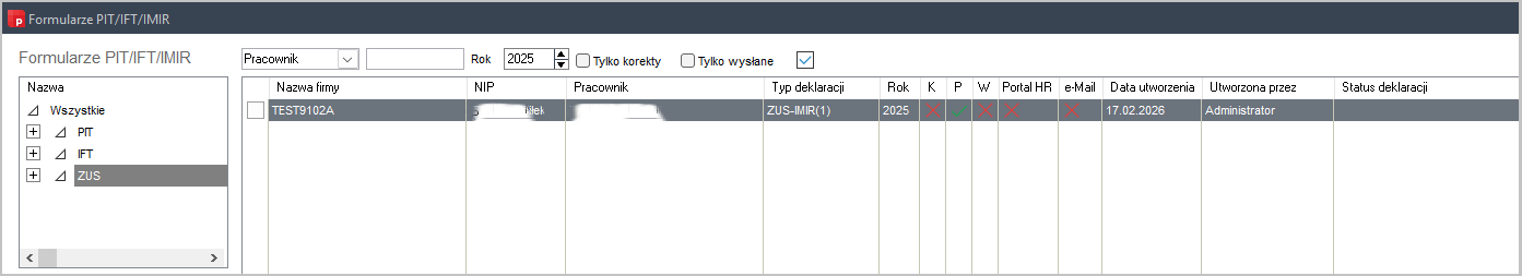 obraz2 Okno z listą dokumentów ZUS IMIR w Wapro Gang