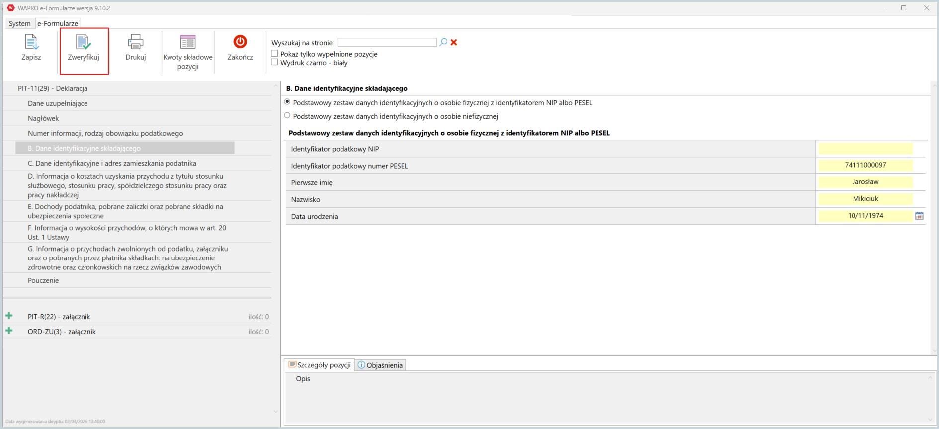 Weryfikowanie danych deklaracji w module e-Deklaracje