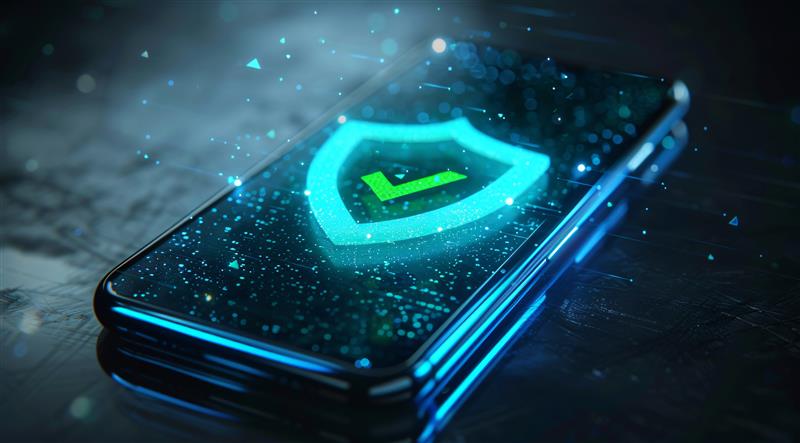 AdobeStock_789200215 Znacznik wyboru na ciemnoniebieskim telefonie