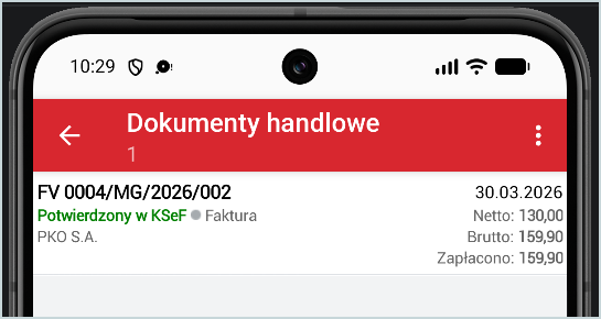 obraz1 Widok listy dokumentów handlowych w Wapro Mobile