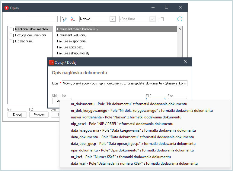 obrazek2 Definiowanie opisów dokumentów w Wapro Fakir