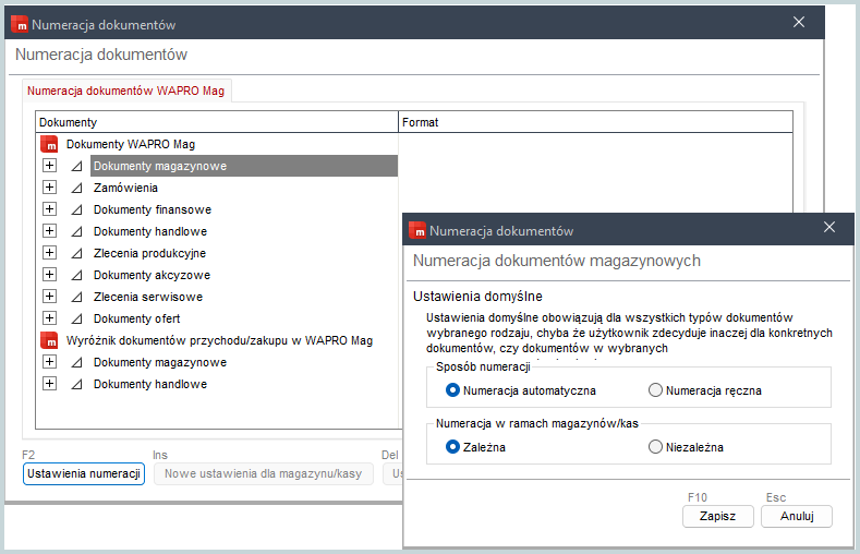 obrazek20722 Wapro Mag – ustawienia numeracji dokumentów, konfiguracja automatycznej numeracji i serii dla faktur oraz dokumentów magazynowych w systemie ERP